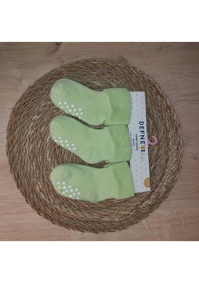 Defne Baby 3 Çift Havlu Pamuklu Kaydırmaz Taban Kışlık Kız Çocuk Ve Bebek Soket Çorap-807 Yeşil