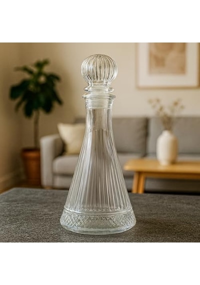Tr Kristal Desenli Cam Sürahi Kapaklı Şeffaf Karaf, Su, Şarap, Likör Ve Meşrubat Sunum Şişesi, Zarif Masa De Diğer