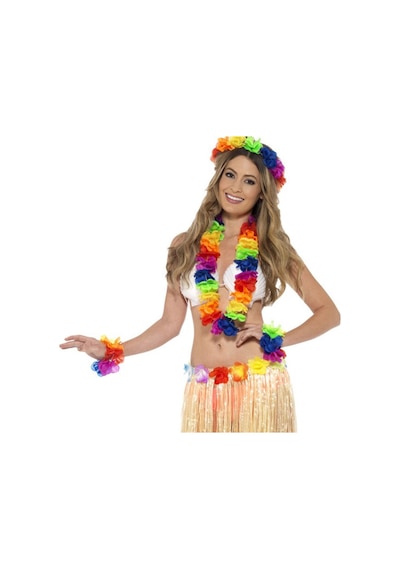 Rengarenk Hawaii Kolye Taç Bileklik Seti 4 Parça Bx40