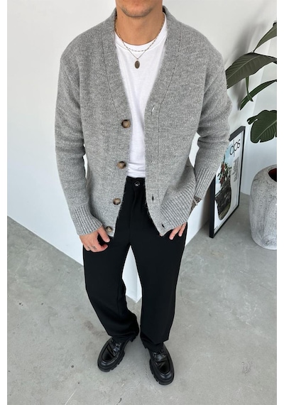 Gri Basic Soft Relaxed Hırka Gri