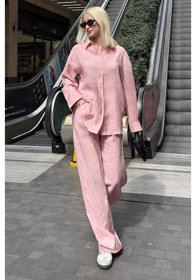 Madmext Pembe Basic Kadın Gömlek Pantolon İkili Takım Mg2352