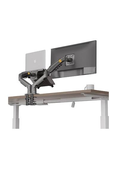 North Bayou F160-fp 17"-27" Monitör Destekli & 10"-17" Laptop Standı - İki Farklı Kullanımlı, Amortisörlü, 360 Dönebilen, Yükseklik Ayarlı, Kablo Kanallı, 2-9 Kg, Masa Monte Monitör Kolu F160-fp