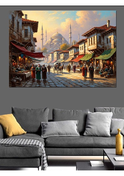 Eski İstanbul Sokaklarında Tarihi Yaşam Dekoratif Kanvas - Mdf Ahşap Tablo