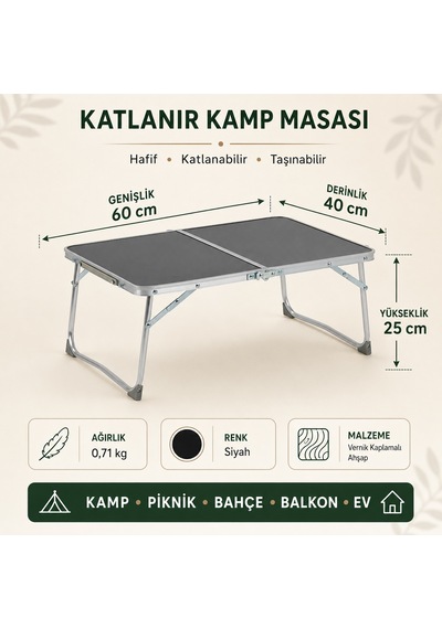 2 Sandalyeli Katlanır Kamp Seti 60x40 Cm Masa Ve Sandalye Yeşil
