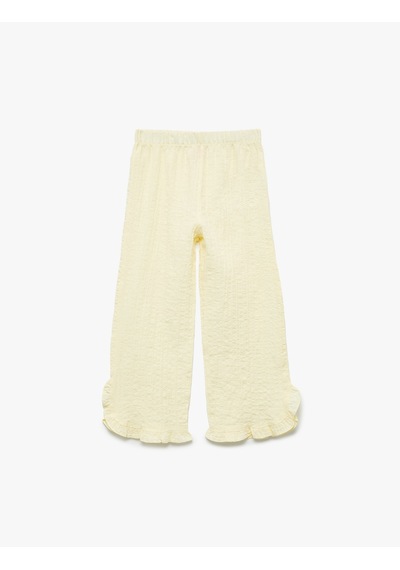 Koton Crinkle Fırfır Detaylı Beli Lastikli Geniş Paça Pantolon Sarı 5smg40060aw Sarı