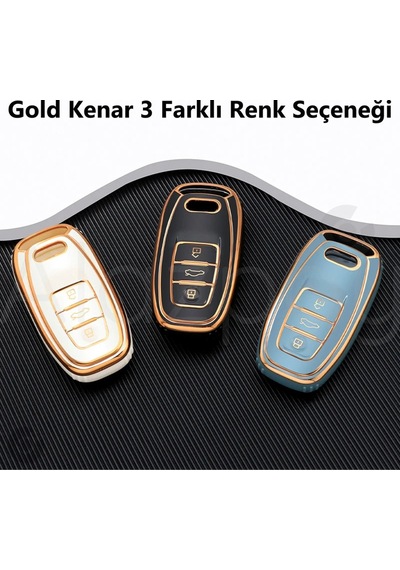 Audi A1 A3 A4 A5 A6 A7 A8 Q3 Q5 Q7 S4 S5 S6 S7 S8 R8 Tt Gold Kenar Tpu Anahtar Kılıfı Beyaz Gold