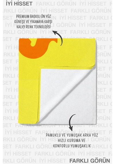 Renkli Smile Yazı Tipografik Plaj Havlusu - Modern Sarı Pop Art Hızlı Kuruyan Mikrofiber Havlu Örtü Serin İncisi