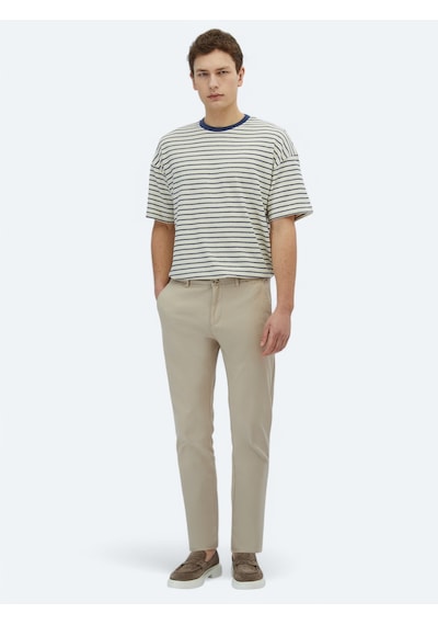 Kip Bej Dokuma Regular Fit Casual Pamuk Karışımlı Pantolon Bej -