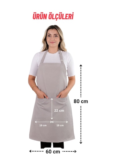 Simple 3lü Set Ayar Askılı Mutfak Önlüğü Seti Eldiven, Tutacak Açık Gri