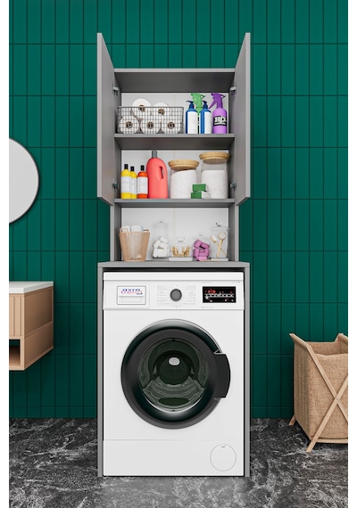 Asra Trend Çamaşır Makinesi Üstü Banyo Dolabı BD-01 %100 MDF İki Kapaklı Organizer Raf Kül Gri Asra Trend Çamaşır Makinesi Üstü Banyo Dolabı BD-01 %100 MDF İki Kapaklı Organizer Raf Kül Gri