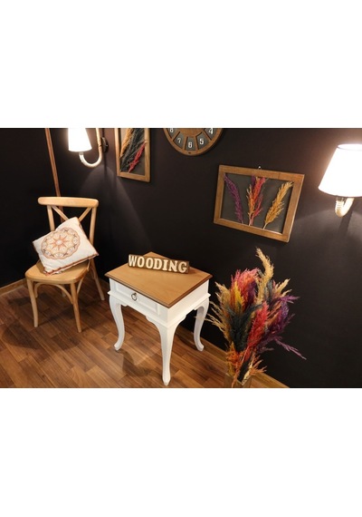 Wooding Çekmeceli Masif Beyaz Naturel Komodin Yan Sehpa (548590268)