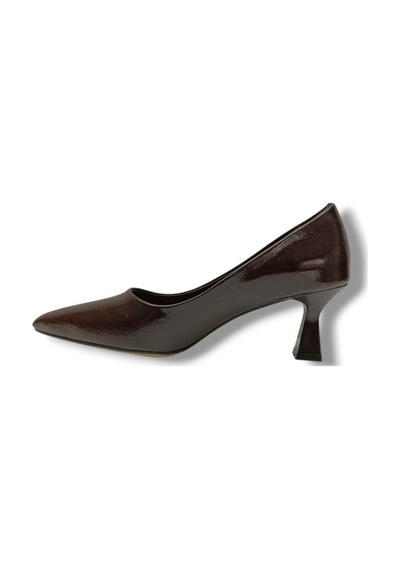 C-shoes 249-26 Kırışık Rugan Deri Orta Boy Topuklu Kadın Stiletto Kahverengi