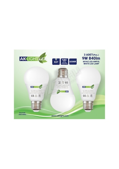 5 Adet Aklight Led Ampul 9w E27 Beyaz Işık 3'lü