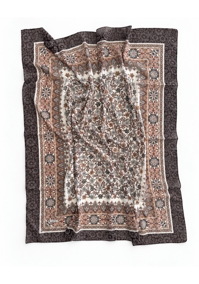 Fureya Vintage Desen Büyük Ebatlı Pamuk Eşarp Acı Kahve