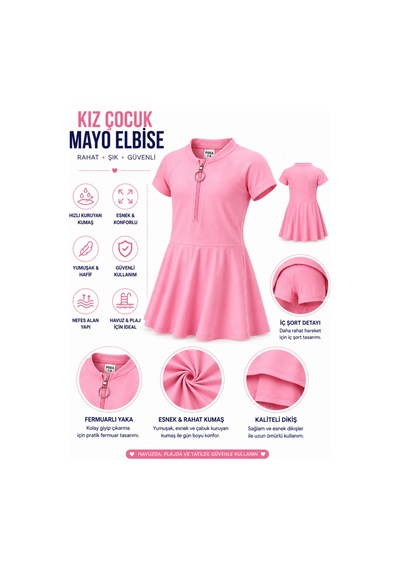 Toikids Kız Çocuk Kısa Kollu Fermuarlı Mayo Uv Korumalı Deniz Ve Havuz Şortlu Mayo 3 Parça Pembe Toikids Kız Çocuk Kısa Kollu Fermuarlı Mayo Uv Korumalı Deniz Ve Havuz Şortlu Mayo 3 Parça Pembe