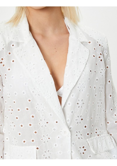 Koton Fisto Blazer Ceket Kapaklı Cep Detaylı Düğmeli Beyaz 4sak50128pw Beyaz