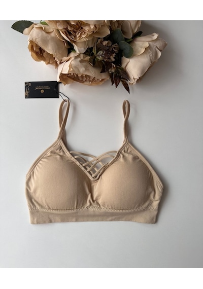 Günlük Kullanım Önü Bağlama Detaylı Padli Yumuşak Bralet Bej