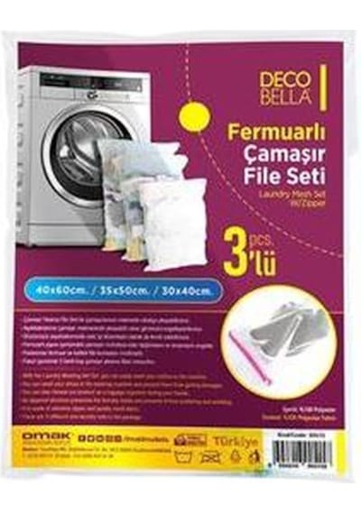 DecoBella Fermuarlı Çamaşır Filesi (3 'lü Set) Beyaz