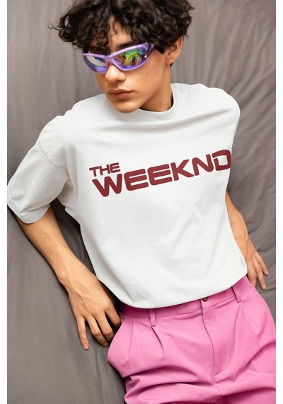 Sevbano Tasarım The Weeknd Baskılı Unisex Oversize Tasarım Rapper Tişört Beyaz