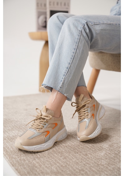 Daxtors Sameto Günlük Ortopedik Kadın Sneaker Spor Ayakkabı Bej