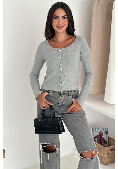 Noa & Noa Soft Button Bluz Sade Şıklığın Gücü Gri