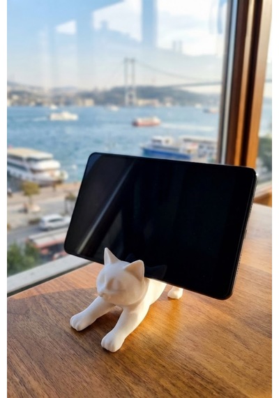 Beyaz Kedi Telefon Tablet Tutucu 10 X 10 Cm