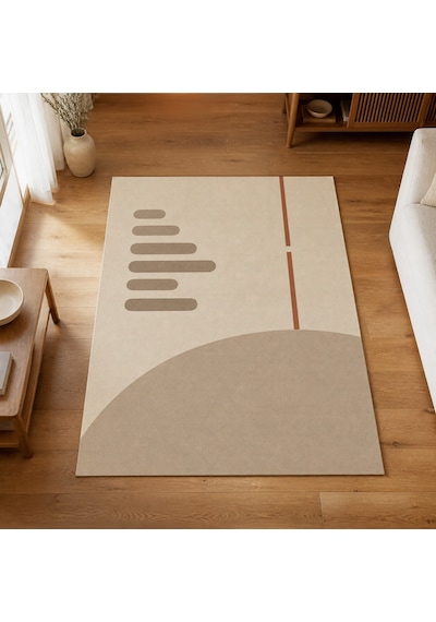 Kartela Halı Aralık Minimal Modern Halı Bej Kaymaz Taban Makinede Yıkanabilir 200x300 Cm