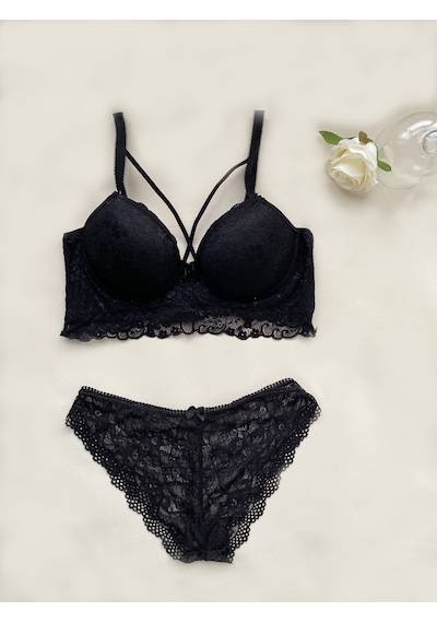 Kadın Dantelli Desteksiz Bralet Vizon Sütyen Takım 001