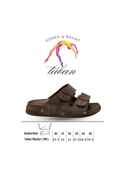 Sermoda Erkek Terlik - Çift Cırtlı Ayarlanabilir Esnek Taban Deri Erkek Terlik C Kahve