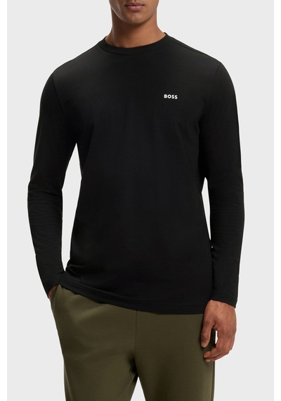 Boss Logolu Regular Fit Bisiklet Yaka Uzun Kollu T Shirt Erkek T Shirt 50506365 001 Siyah
