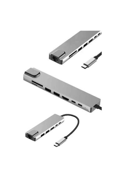 8 Portlu Macbook Uyumlu Çevirici Type C Hub Sd Tf Usb Çoğaltıcı Ethernet Belirtilmemiş
