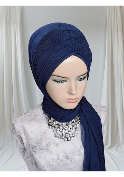 Tunahazırturban Lacivert Sevda Şal Model Hazır Duvak Hazır Şal Hazır Türban Lacivert