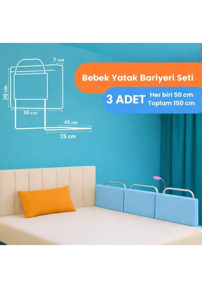 Miralay Yeni Nesil Yatak Bariyeri 50 x 30 CM Mavi 3 Adet