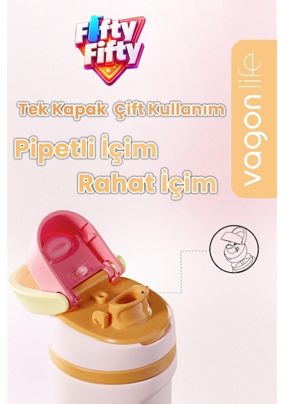 800 Ml Tek Kapak Çift Kullanım Pipetli Rahat İçim Kulplu Sus304 Paslanmaz Çelik Termos -1107-800ml Sarı