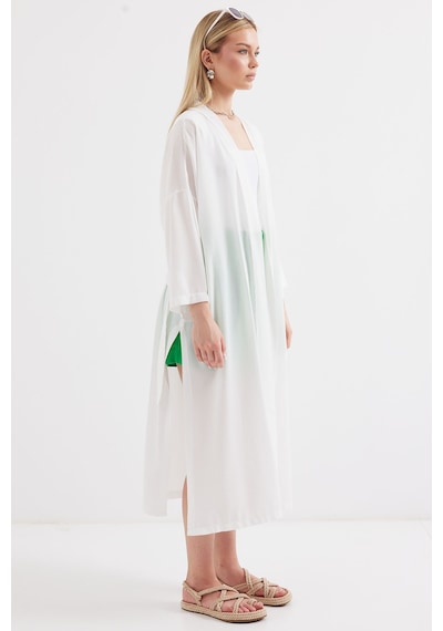 Bigdart 5835 Yırtmaçlı Yazlık Kimono - Beyaz 001