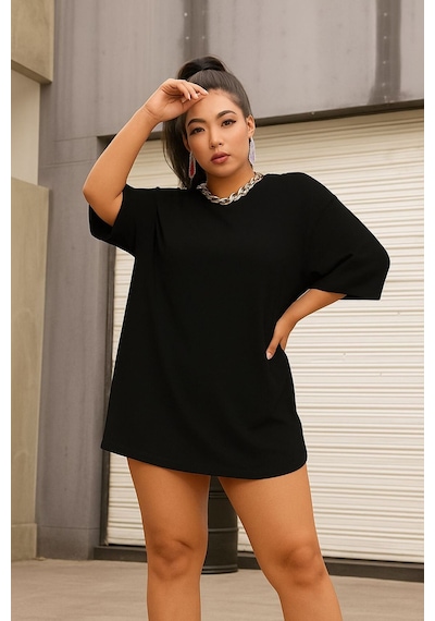 Benroma Düz Oversize Unisex Tişört Ycb2 SIYAH