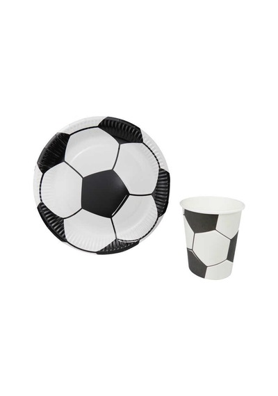Siyah Beyaz Futbol Temalı Doğum Günü Parti Seti 8 Kişilik Karton Tabak Bardak Tüm Yaşlar