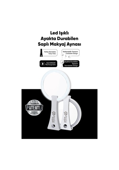 Beauty Pro Led Işıklı Makyaj Aynası - Ayakta Durabilen, Şarj Edilebilir Uzun Ömürlü Kullanım Beyaz Beyaz