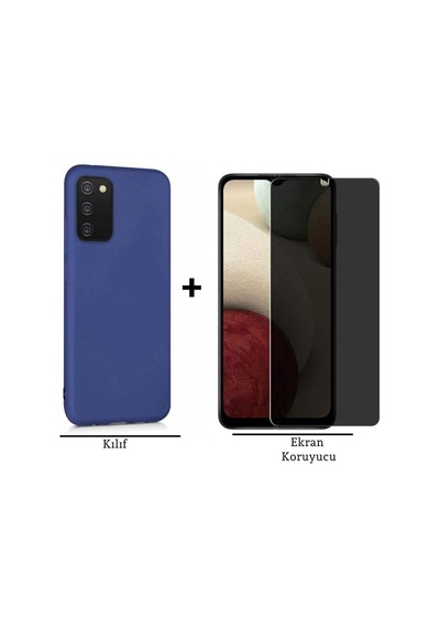 Samsung Galaxy Uyumlu A03s Esnek Soft Tasarım Kılıf Ve Hayalet Gizli Ekran Koruyucu Col177141-lacivert