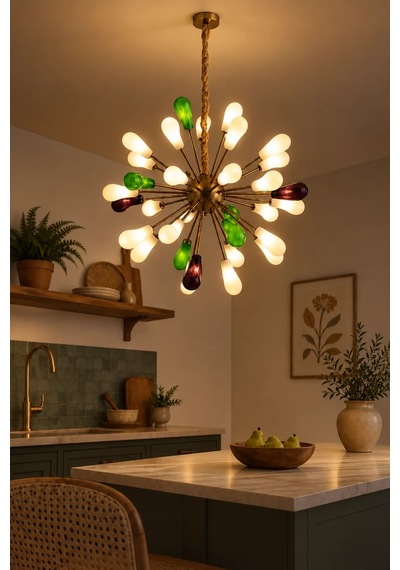 Modern Premium 36 Lı Avizesi Çok Kollu Sarkıt 80 Cm Mutfak Salon Modelleri G9 Duy Ampül Hediyeli Gold