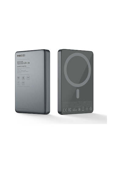 Recci Rp35 Pd 20w Led Göstergeli Hızlı Şarj Özellikli Wireless Powerbank 15w 10000mah Gri