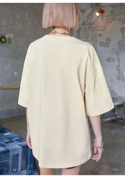 Kozia Outdoors Majestıc Baskılı Oversize Basic O Yaka Unisex T-shirt Bej