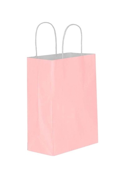 Büküm Saplı Kraft Kağıt Çanta Karton Hediyelik Poşet Torba Pembe 25'li 31 x 41 CM