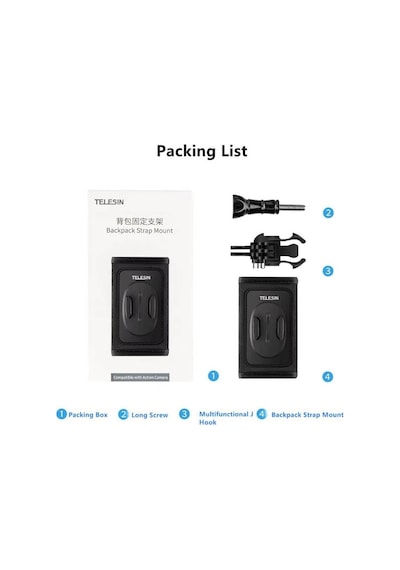 Backpack Strap Mount Telesin Gp-bpm-003 Gopro, Djı Osmo Action, Insta360 İle Uyumlu Aksiyon Kamera Sırt Çantası Askı Aparatı