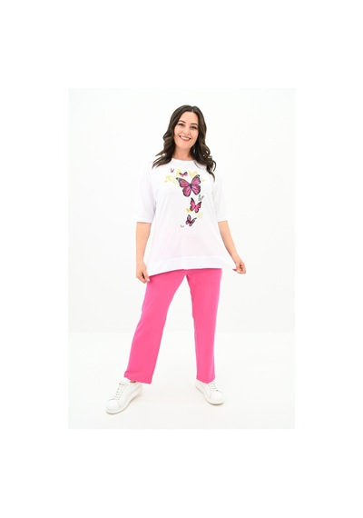 Kadın Büyük Beden Kelebek Baskı Detaylı T-shirt Takım 8114-25 001