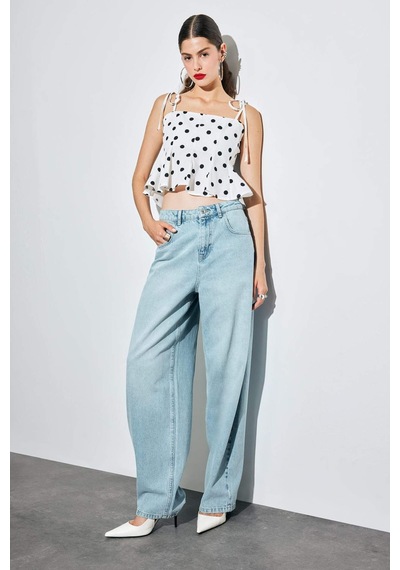 Defacto Fitted Puantiyeli Poplin Askılı Bluz F7579ax25auer105 Ekru
