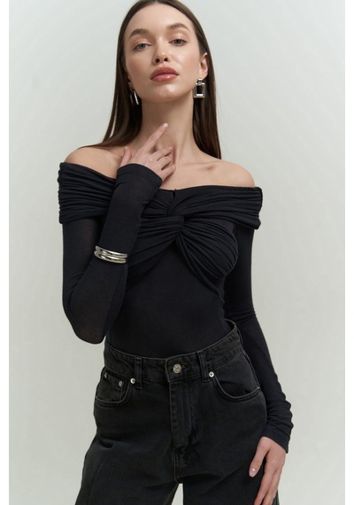 Mai Collection Mai Studios Co. Vanni Çapraz Detay Siyah Uzun Kollu Bluz Siyah