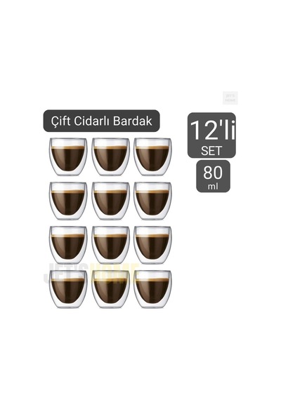 12 Li Set Espresso Bardağı 80 Ml Kahve Bardağı Çift Cidarlı Bardak Viski Bardağı Şeffaf
