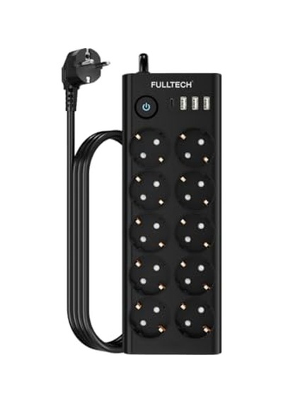 Termal Akım Korumalı, 10'lu Priz Soketi, Isıya Dayanıklı Yapı, 10x Priz, 3x Usb, 1x Type-c Girişi, Çocuk Korumalı Çoğaltıcı, 2 Metre Uzatma Kablosu 16a/3680w