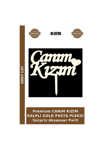 Premium Canım Kızım Kalpli Gold Pasta Pleksi Sürpriz Aksesuar Parti Altın